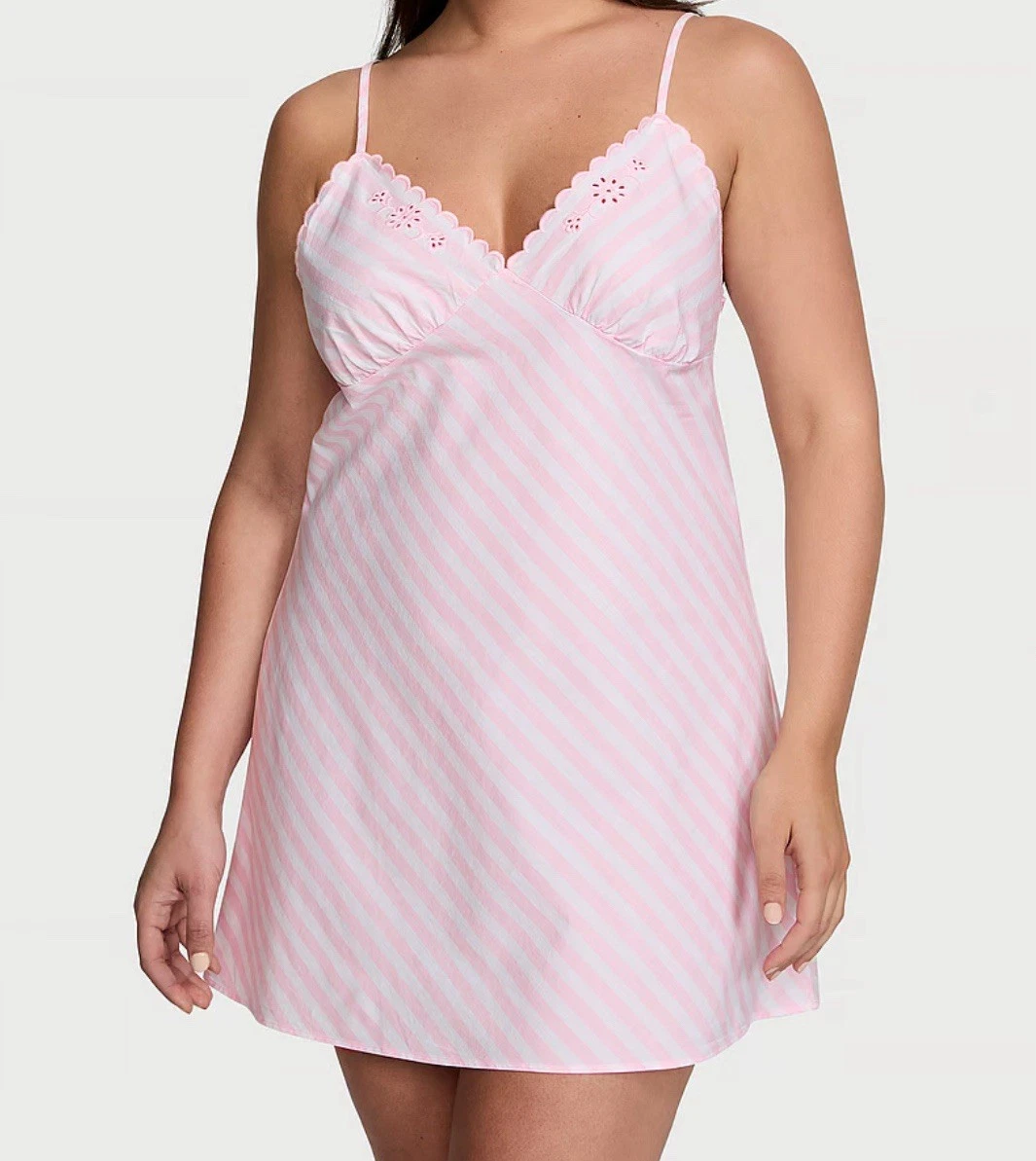 UNDERCOVER Abito slip Victoria's Secret Heritage cotone occhielli righe rosa nuovo con etichette taglia M