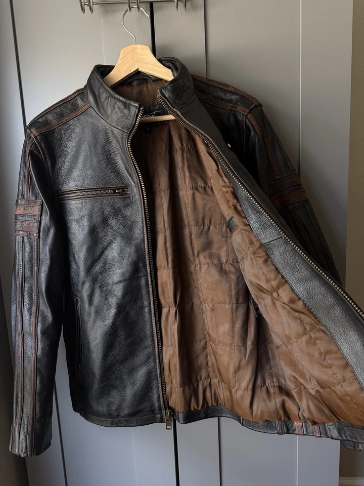 Black Rivet Men’s Leather Jacket Size M Genuine Leather Moto Biker Style - Image 4 of 4