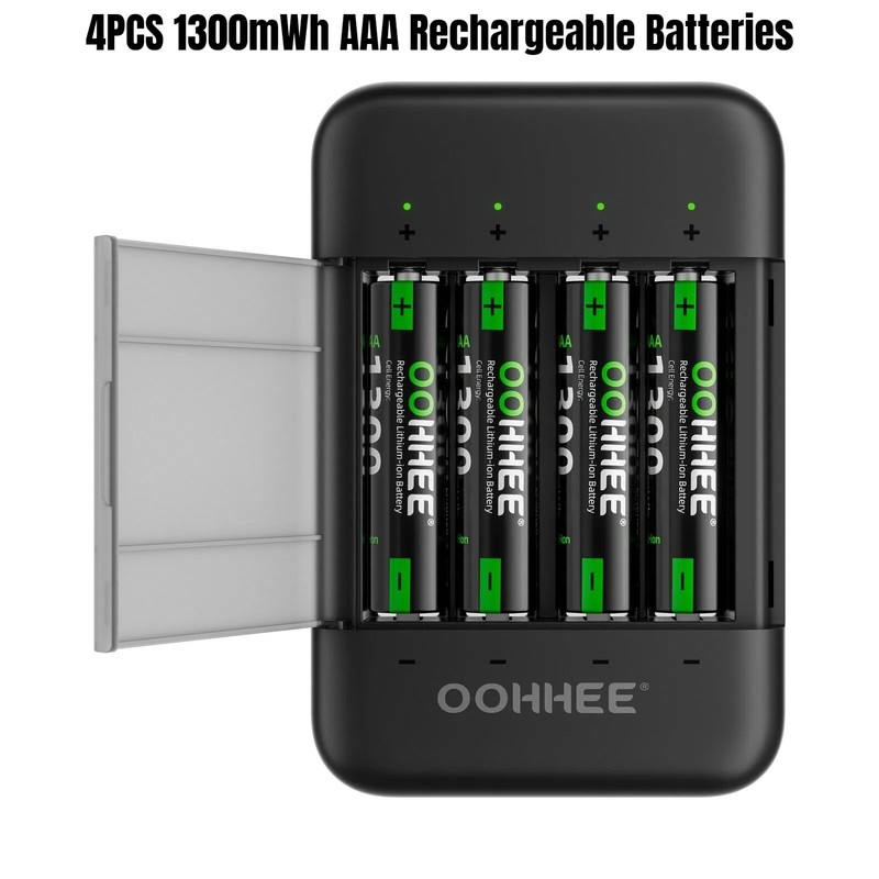 4PCS 1300mWh AAA Rechargeable Lithium Batteries 1.5V Fast Charging Storage Box