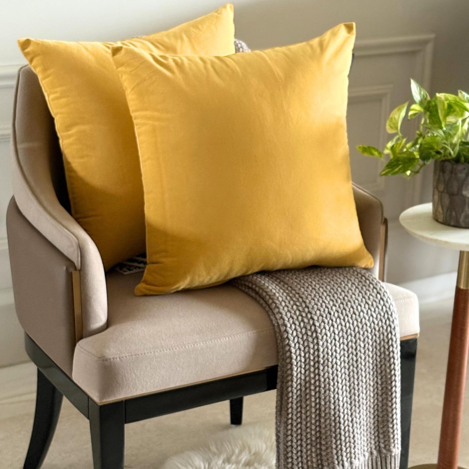 Mustard Yellow Velvet Throw Pillow Covers, Pack of 2-Mustard Yellow Velvet