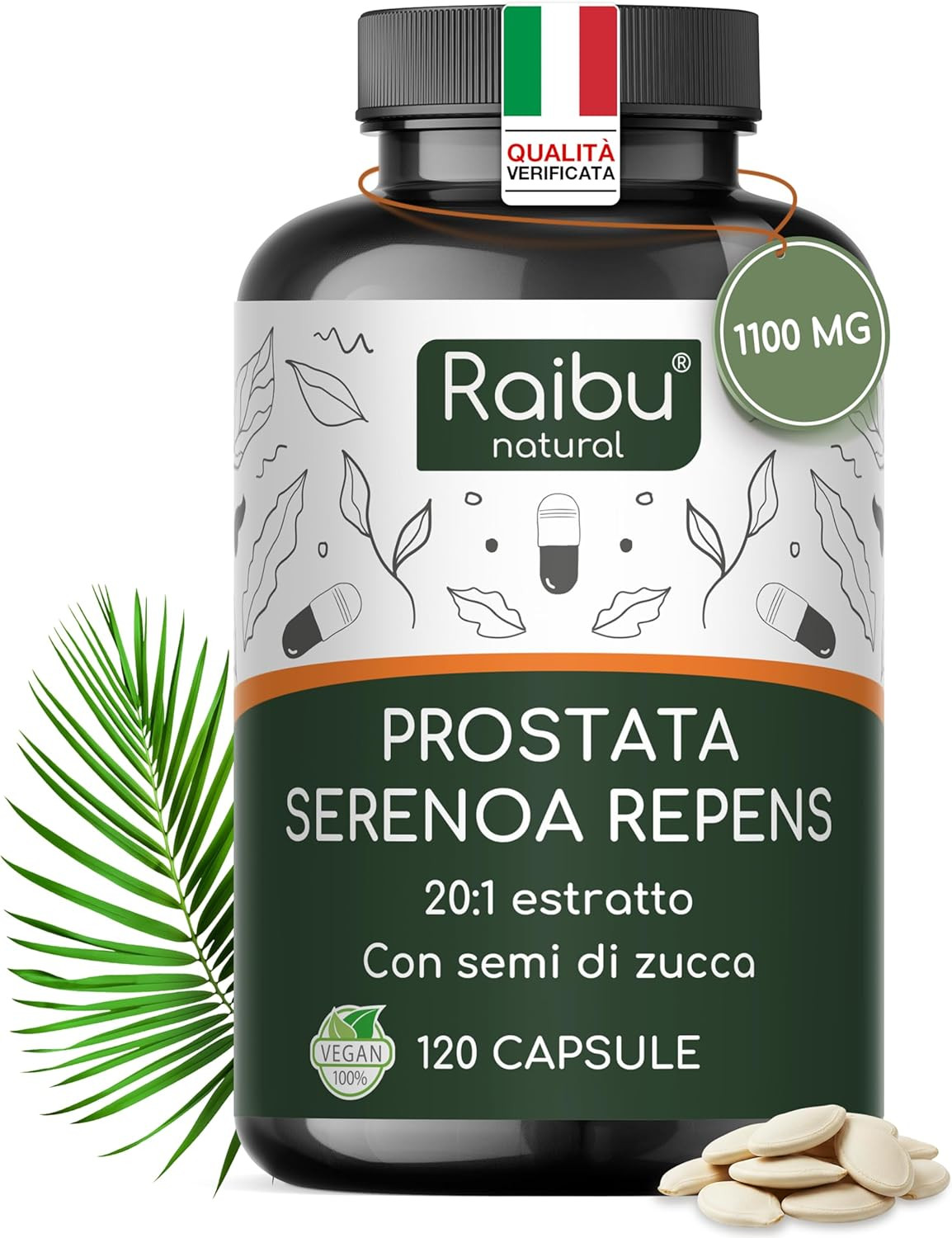 Serenoa Repens - 1100 Mg Integratore per La Prostata Uomo, Estratto 20:1 Di Saw 