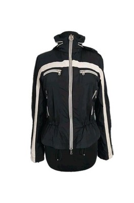 Sportalm Womens Jacket sz 38 S M Black White Full Zip Blazer Hooded Pockets Y2K