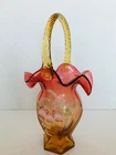 Fenton Art Glass "Woodland Bouquet" Tall Decorative Basket