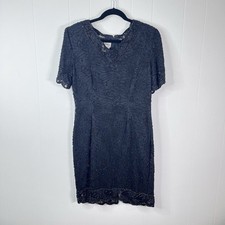 Stenay Vintage 80s Silk Cocktail Dress Black Sequin Beaded Size Large