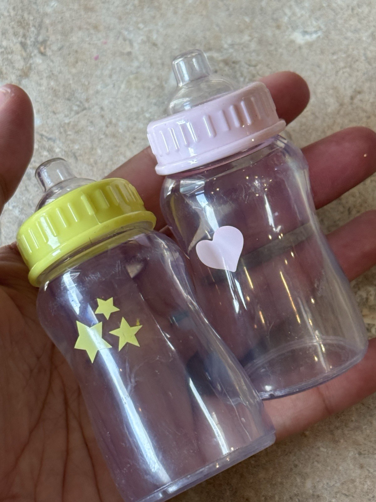 Mini Doll Baby Bottles Toy Accessory Pink Yellow Set 3.5 Inch