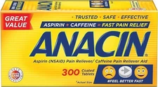 Anacin Fast Pain Relief Aspirin + Caffeine, 300 Coated Tablets