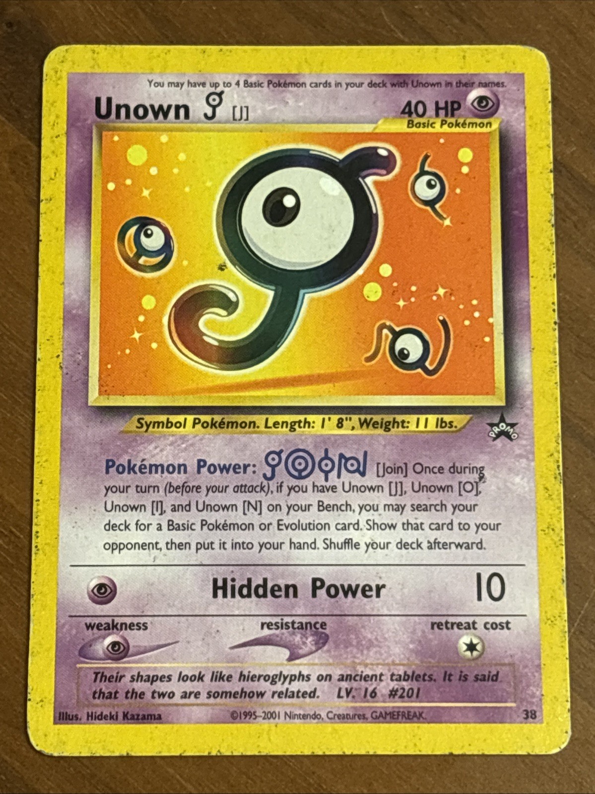 Unown [J] 38/53 Wotc Black Star Promo Regular 2001 HP+