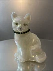RARE Vintage FENTON Opal Iridescent CAT Green Eyes  With Green Necklace SIGNED