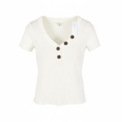 AMERICAN EAGLE OUTFITTERS Damen T-Shirt M weiß gerippt V-Ausschnitt Kurzarm *