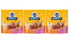 PACK DE 3 - Pedigree Dentastix Doble Sabor Raza Pequeña Perro Golosinas, Tocino y Pollo