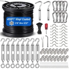 400FT String Light Hanging Kit Vinyl Coated Steel Wire Rope Outdoor Guide System
