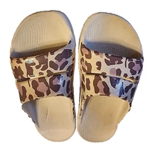 Size 37 US 6-6.5 OOFOS Ooahh Stacked Recovery Sandals Tan Leopard Slides