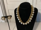 Vintage MIRIAM HASKRLL Baroque Pearl Goldtone Necklace Screw Back Earrings EUC