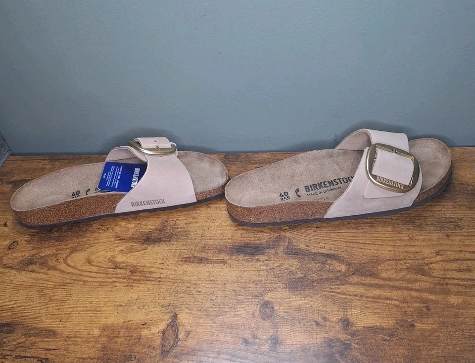 Birkenstock Madrid Big Buckle Sandcastle Nubuk 尺寸 40 窄(女式 9,男式 7) — 第 2/4 张图片