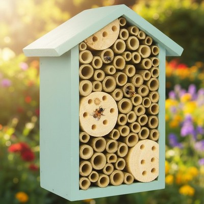 Eco-Friendly Teal Bee House for Pollinators - Assemble & Support Your Garden