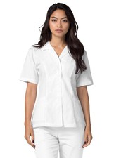 Adar Women Doctor Nurse White Uniform Button Back Belt Lapel Collar Scrub Top