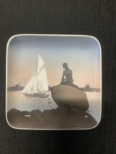 Vintage Bing & Grondahi Square Plate Trinket Tray With Mermaid Copenhagen Denmak