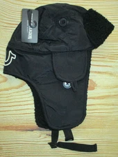 MENS TRUE RELIGION BLACK SHERPA LINED TRAPPER HAT CAP