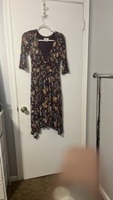 Maeve Anthropologie Beloved Purple Floral Sharkbite Hem Midi Dress Size Small
