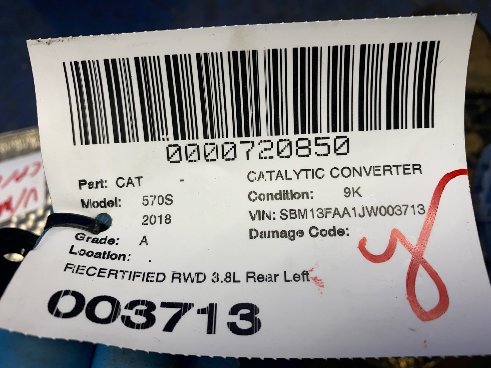 2016-2021 Mclaren 570s RECERTIFIED Catalytic Converter U/MCL/11E0148CP/0817