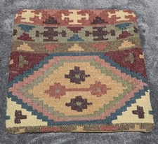 Killim Wool Pillow Cover Boho Southwestern Jute 18x19 India