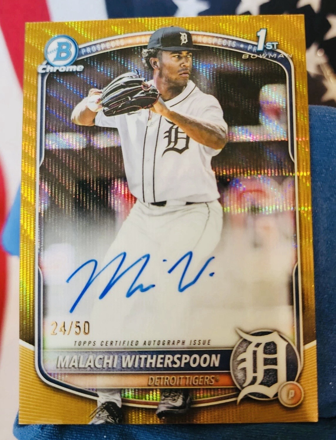 Malachi Witherspoon 2025 Bowman Chrome Draft 1st Gold Wave Refractor Auto 24/50!