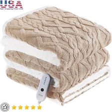 Electric Heated Blanket Soft Sherpa Warm 5 Heat Settings Safe Machine Washable