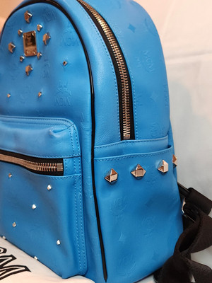 MCM スタッズ バックパック ライトブルー MCM Blue Monogram Studded Backpack / MCM Book Bag / MCM Backpack