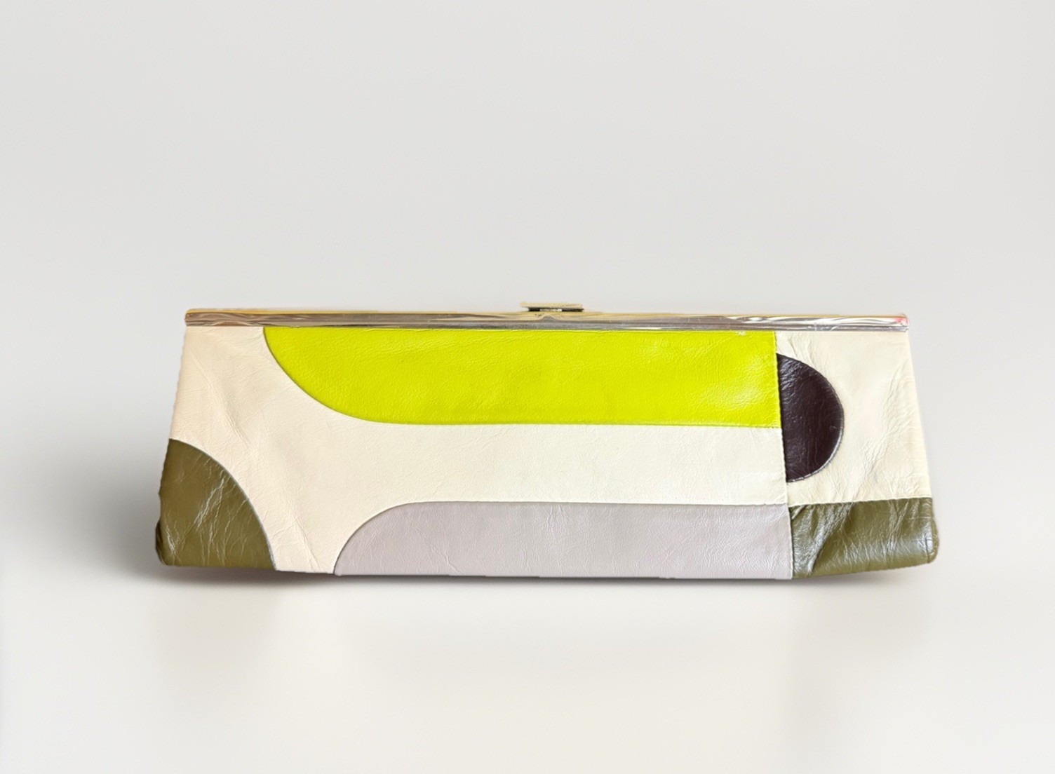 Vintage Banana Republic Geometric Leather Clutch Lime Green Colorblock bag