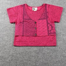 Vintage Gitano Shirt Womens Small Pink Purple Patchwork Crop Top Made in USA 90s