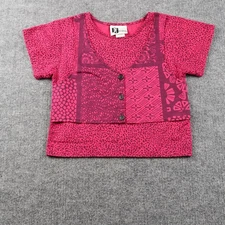 Vintage Gitano Shirt Womens Small Pink Purple Patchwork Crop Top Made in USA 90s