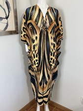 Women’s Boho Kaftan Kimono Maxi Dress Animal Print Beach Cover Up One Size