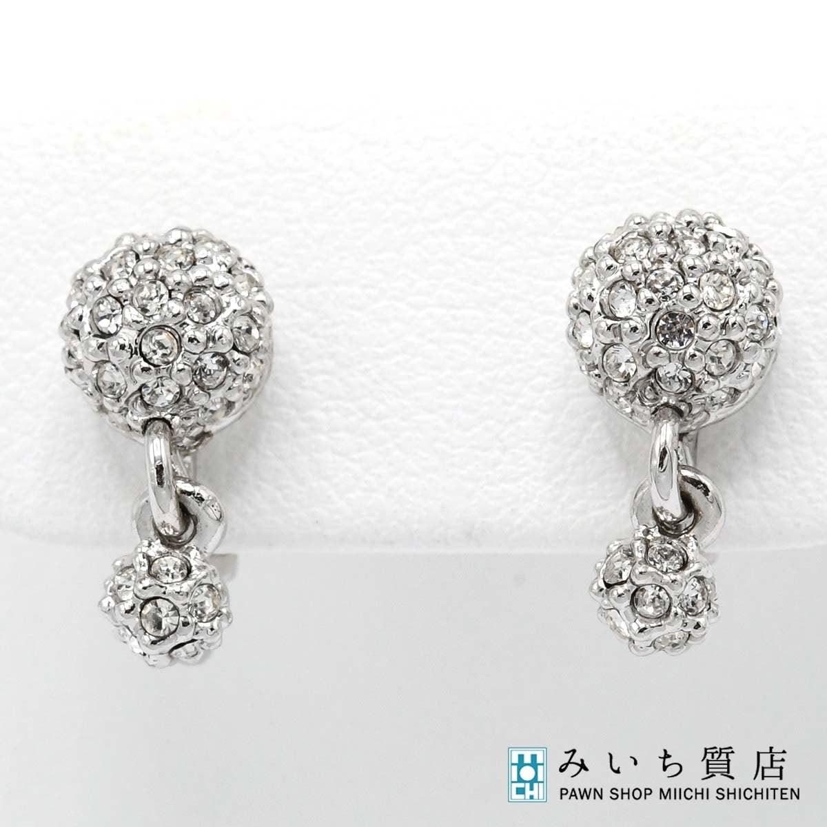Dior Christian Rhinestone Silver Earrings for Women H12294
