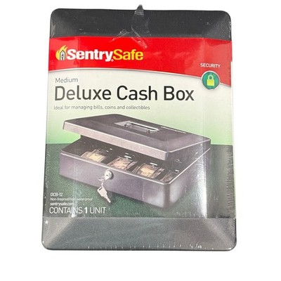 SentrySafe Deluxe Medium Cash Box DCB-12 New Lockable Steel Safe Money Tray