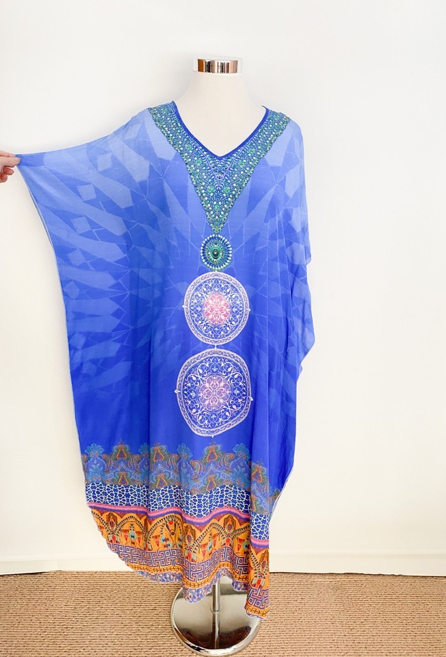 INOA Australia silk rhinestone maxi kaftan dress One Size / resort luxe holiday