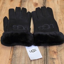 UGG SHEARLING LOGO EMBROIDERED SHEEPSKIN GLOVE WOMENS M ~ BLACK