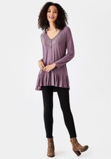 Matilda Jane Sz XL Purple Seasonal Goods Lace V-Neck Long Sleeve Soft Tunic Top