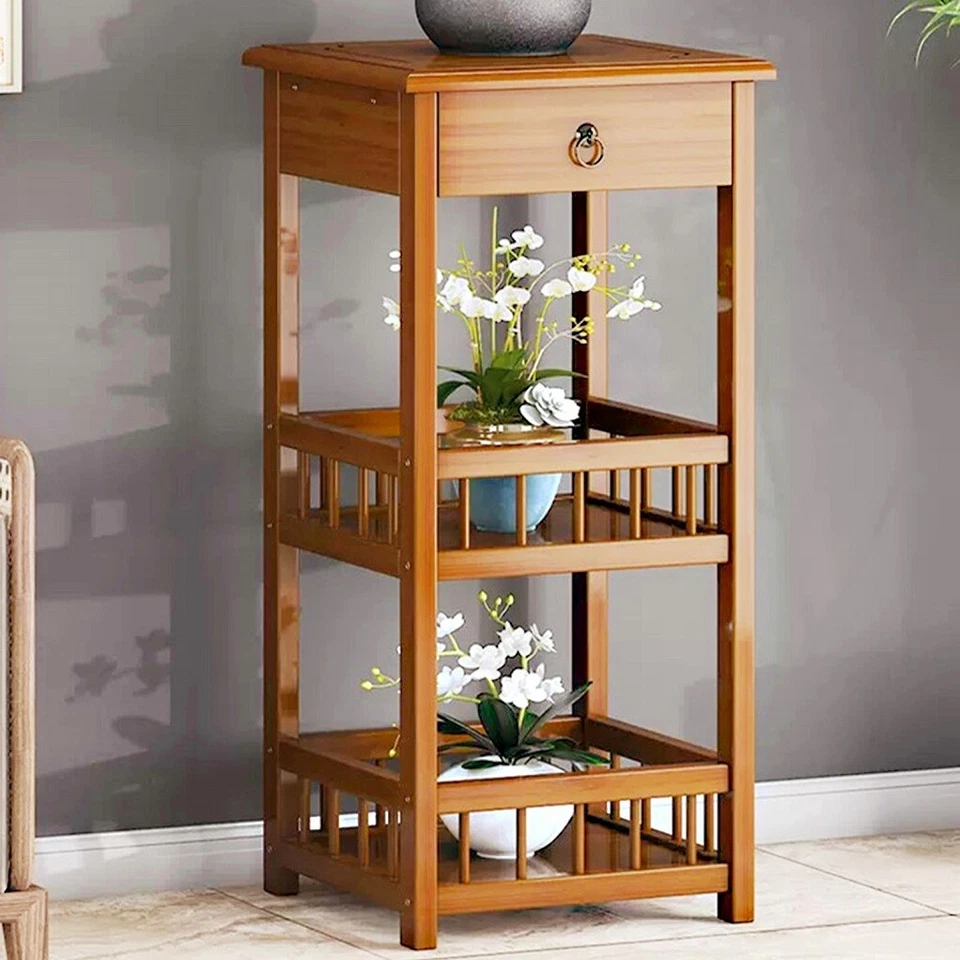 Beistelltisch Antik Nachttisch Nachtschrank mit Schublade 2 Ablagen Holz Regal - Bild 1 von 4