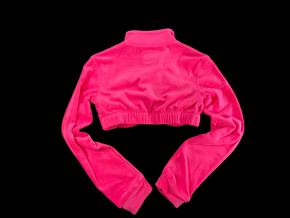 Jeremy Scott Adidas JS Track Crop Top Chaqueta Terciopelo H50967 ROSA SOLAR X-PEQUEÑA XS Foto 2 de 4