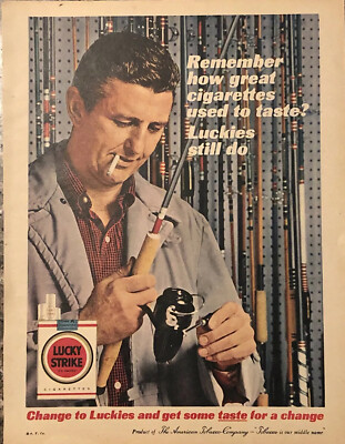 PRINT AD 1962 Lucky Strike Cigarettes Fishing - Change to Luckies Get Some Taste