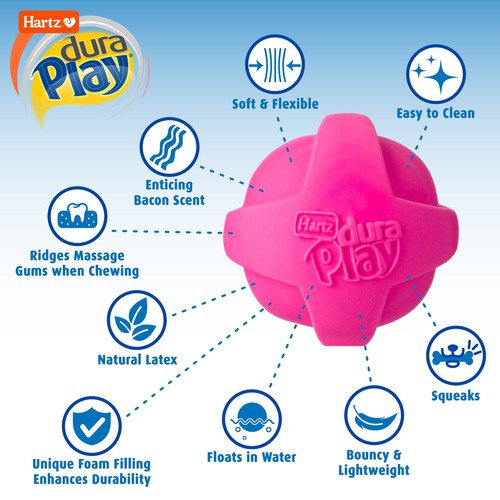 Hartz Dura Play Medium Ball Dog Toy with Bacon Scent and Squeaker, Latex, 3 Pack - Picture 2 of 9