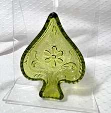 Vintage Mid Century Bridge Cards Nut Candy Dish Spade Indiana Molded Glass Green