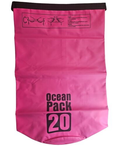 Ocean Pack Large Dry Bag 20 Liter Waterproof Pink With Shoulder Strap Beach
