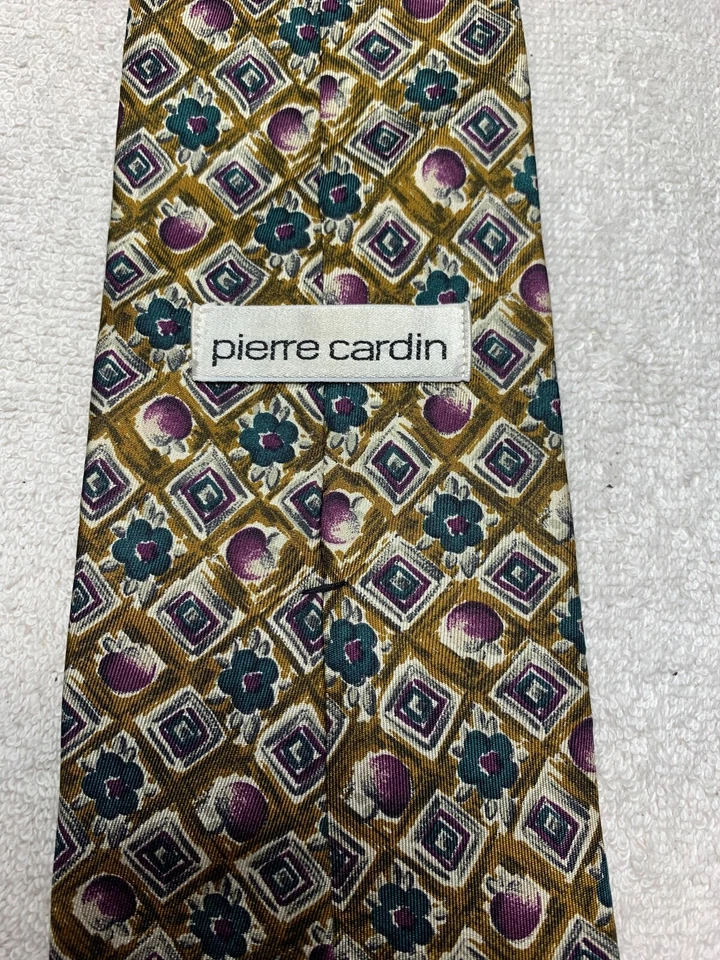 PIERRE CARDIN МУЖСКОЙ ГАЛСТУК ЗОЛОТОЙ С ФИОЛЕТОВЫЙ И ЗЕЛЕНЫЙ 4 X 59 - Изображение 4 из 4