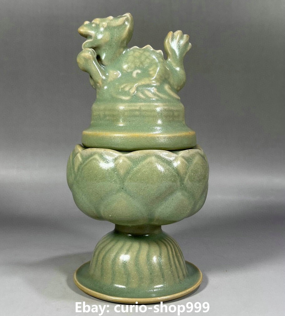 7.2-inch Song Dynasty Ru Kiln Fengshui Lion Incense Burner Censer