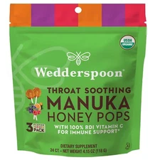 Wedderspoon Organic Manuka Honey Lollipops, Variety Pack, 24 Count (Pack of 1), 