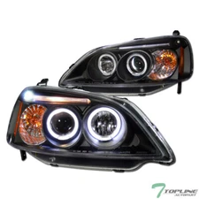 Topline For 2001-2003 Honda Civic LED Halo Projector Headlight Signal Amber -Blk