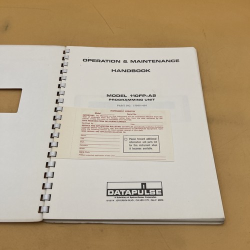 Datapulse Model 110FP-A2 Programming Unit Operation and Maintenance Manual - Picture 3 of 13
