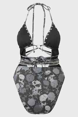 Killstar Shipwreck Swimsuit Skulls Studded Chains Gothic Grunge