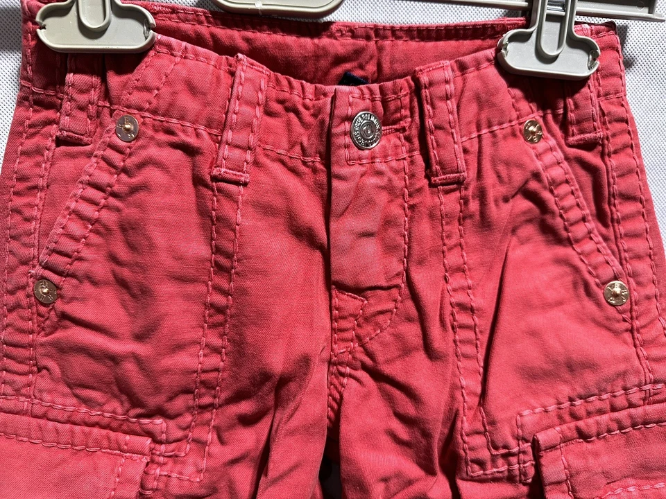 NEW True Religion Jeans Brand Boys Size US 5 Isaac Cargo Short Big T Stitch Red - Image 4 of 4
